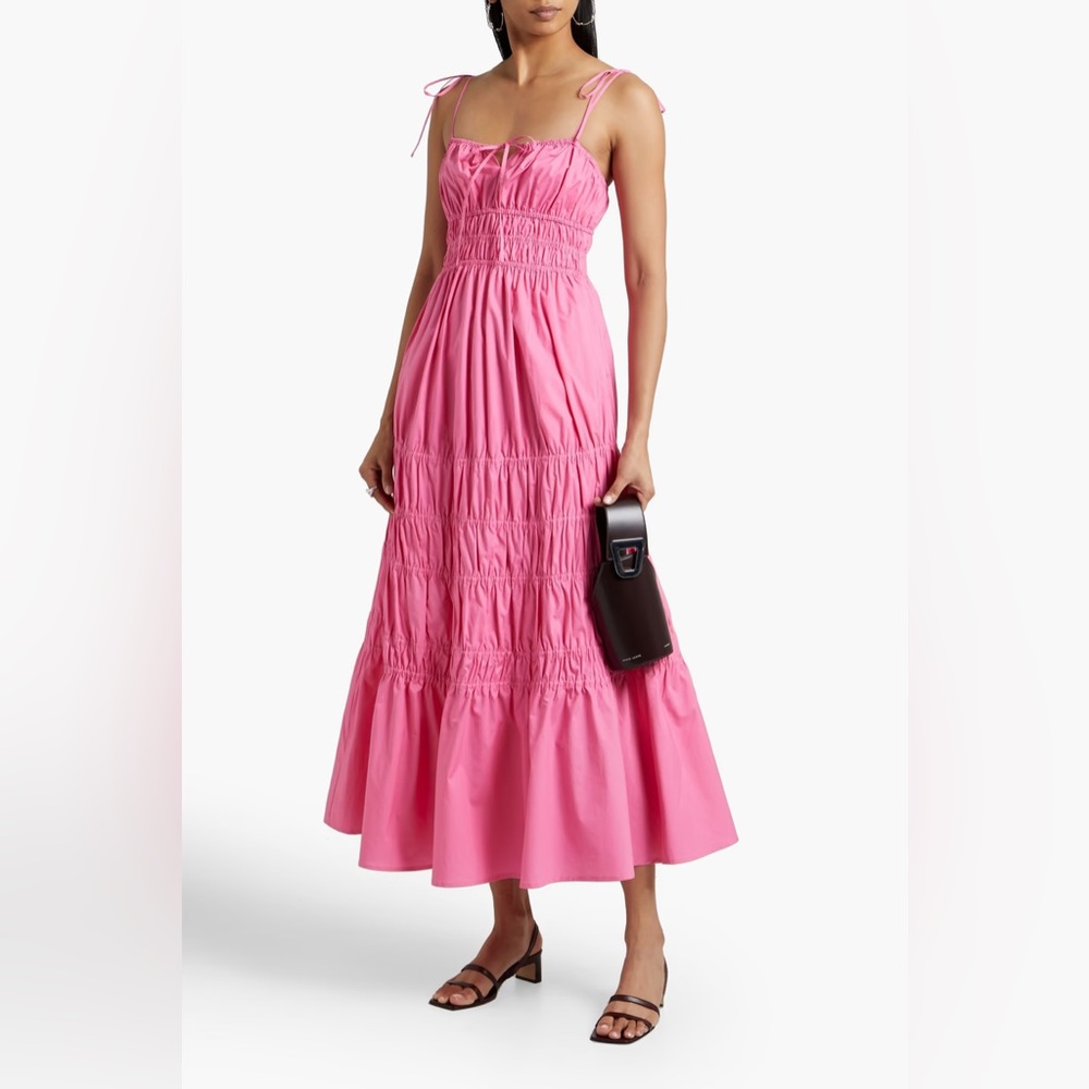 *New* NICHOLAS Halia Shirred Cotton-poplin Midi Dress In Flamingo Pink, Size 6 - Picture 1 of 8